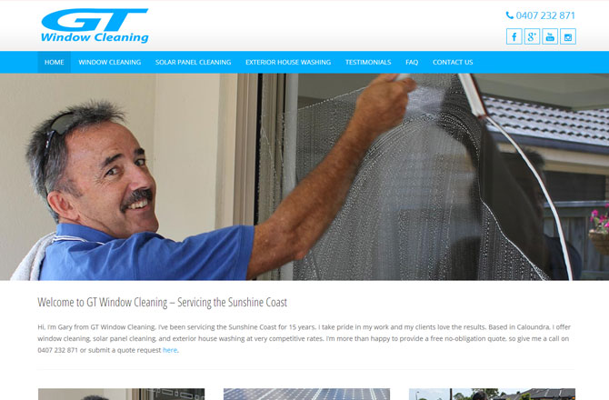 Screenshot of the gtwindowcleaning.com.au website home page.