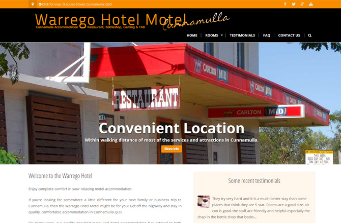 Screenshot of the http://warregohotel.com.au website home page.