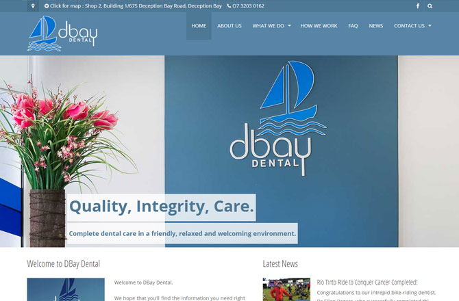 Screenshot of the dbaydental.com.au website home page.