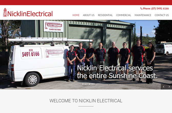 A screenshot of the Nicklin Electrical website designed by Partner Digital