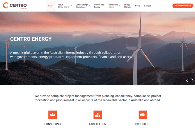 Centro Energy website screenshot