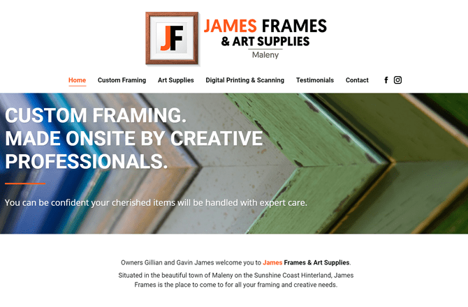 James Frames Maleny website screenshot